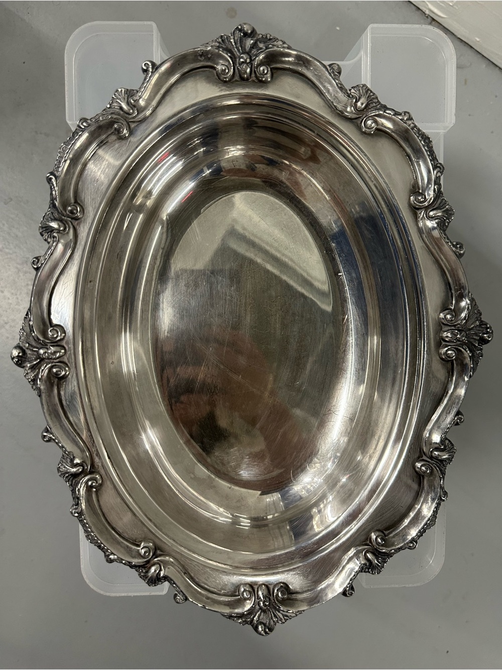 Vintage Ornate Silver Tone Oval Serving Tray – Rococo Baroque Floral Design